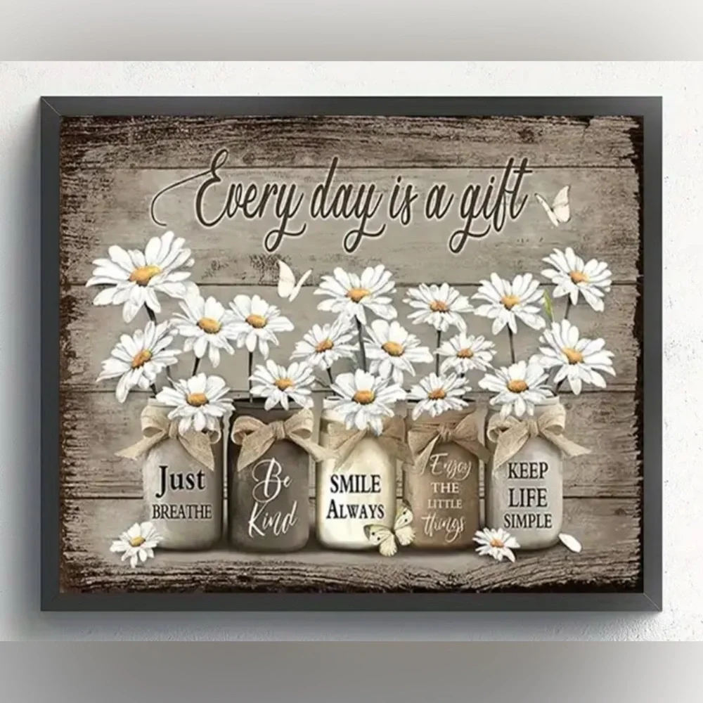 Charming Daisy Jar Wall Art with Inspirational Quotes
